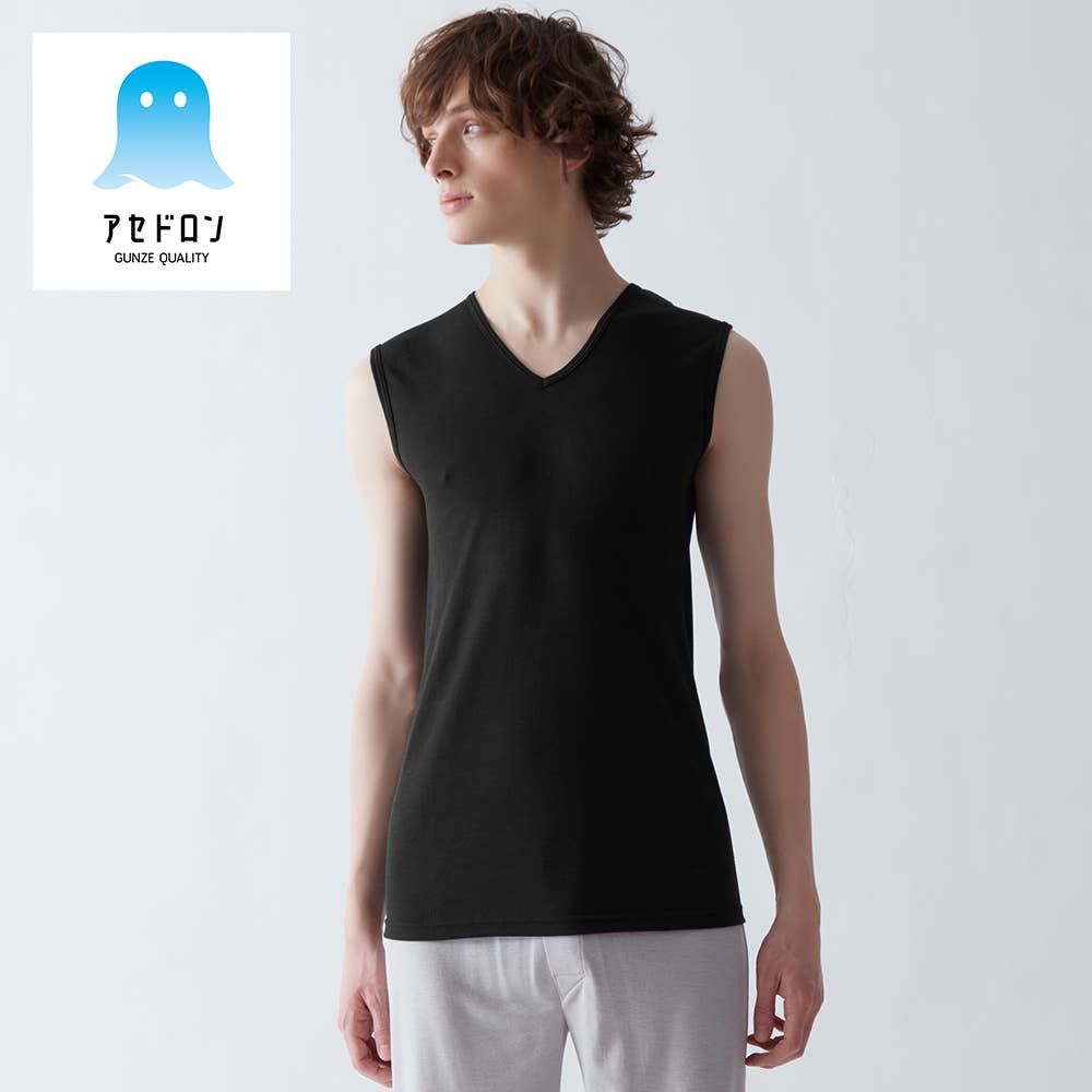 【アセドロン/鹿の子】Vネックスリーブレスシャツ(ノースリーブ)